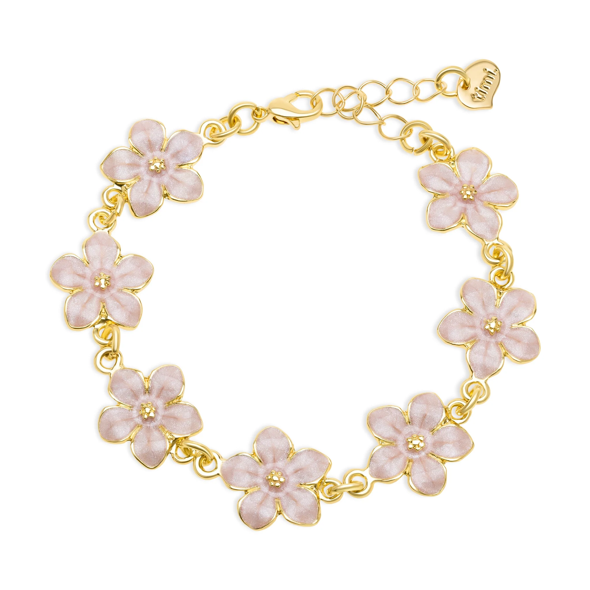 Adeline - Kedjearmband Rosa Emaljblommor