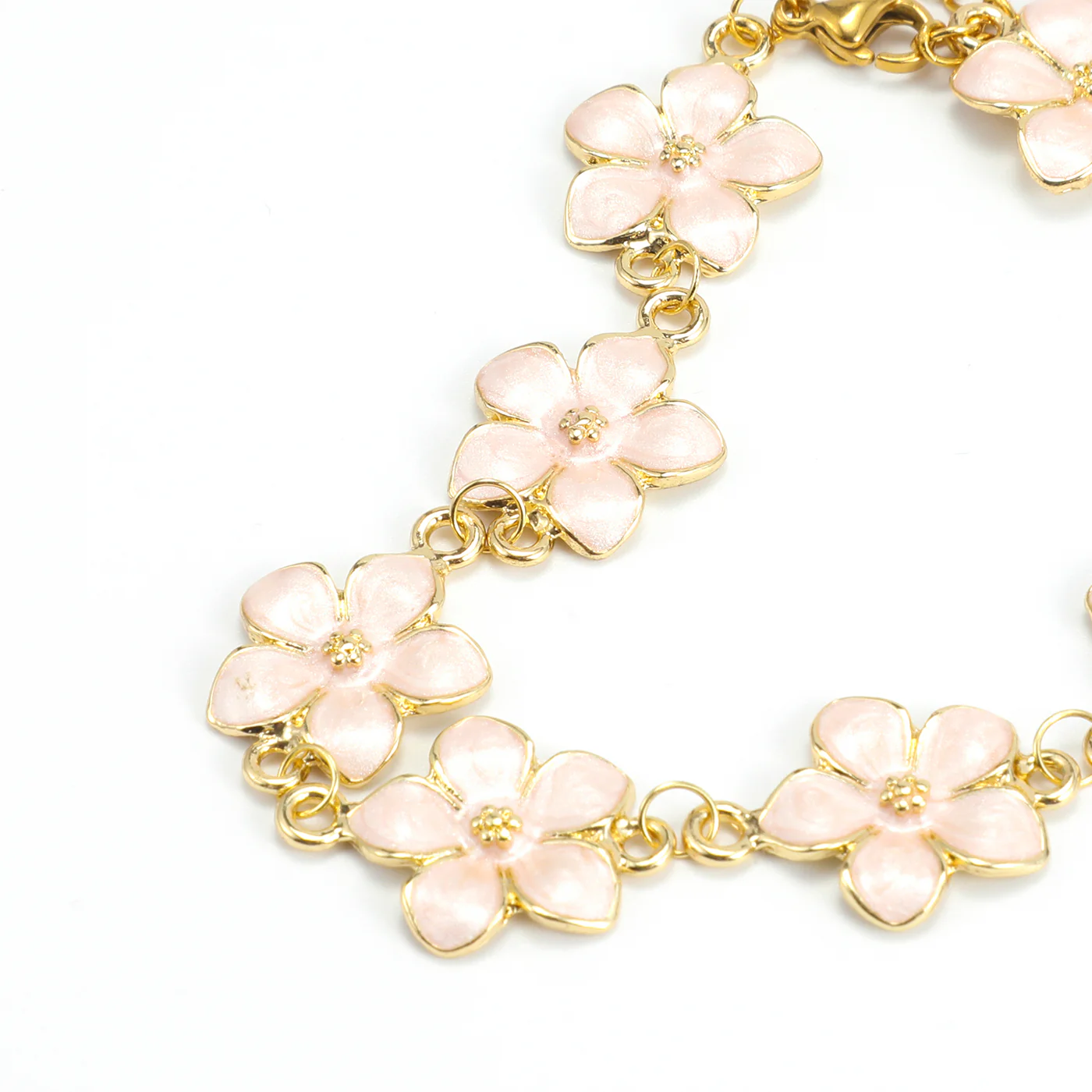 Adeline - Kedjearmband Rosa Emaljblommor - Image 2