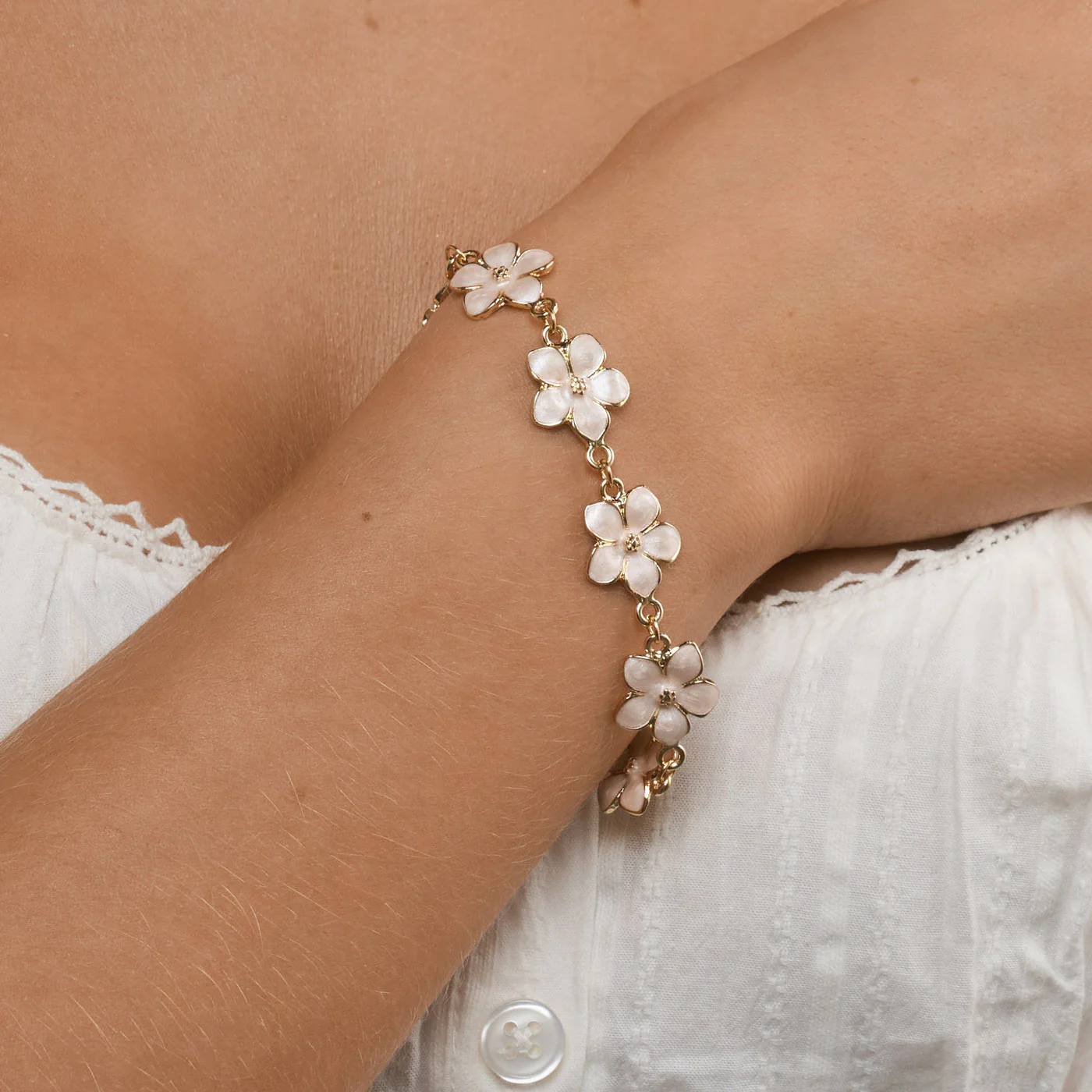 Adeline - Kedjearmband Rosa Emaljblommor - Image 3