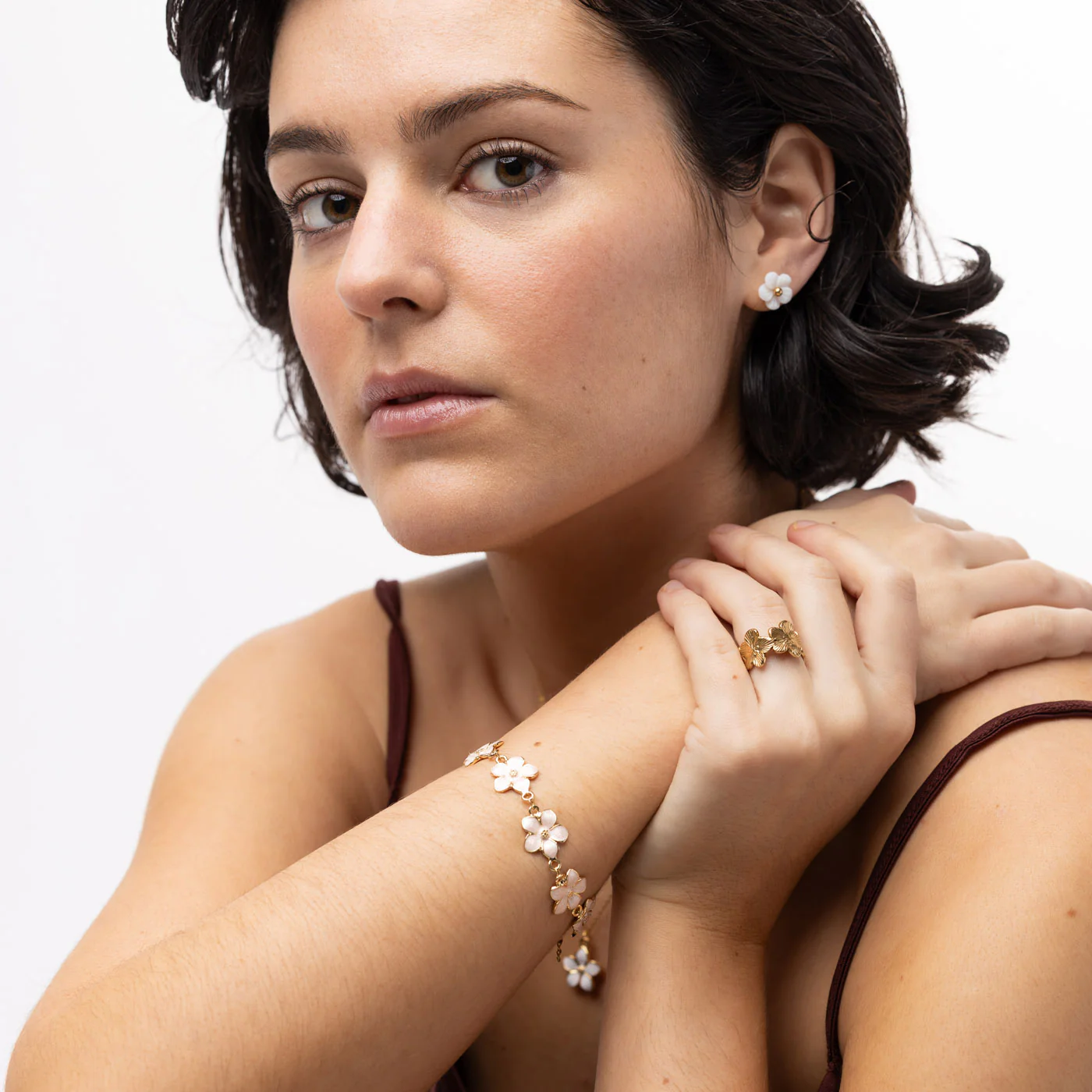 Adeline - Kedjearmband Rosa Emaljblommor - Image 6