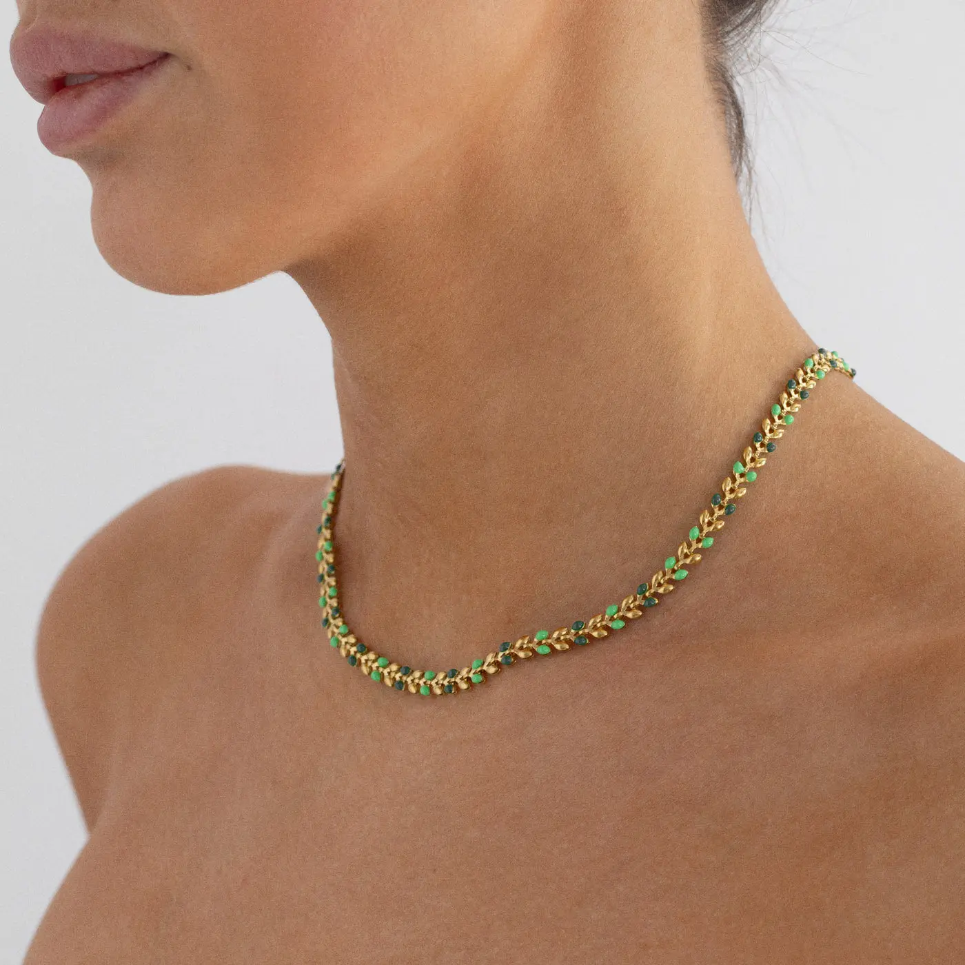 Fleur - Emalj Wheat Chain Halsband Rostfritt Seel - Image 5