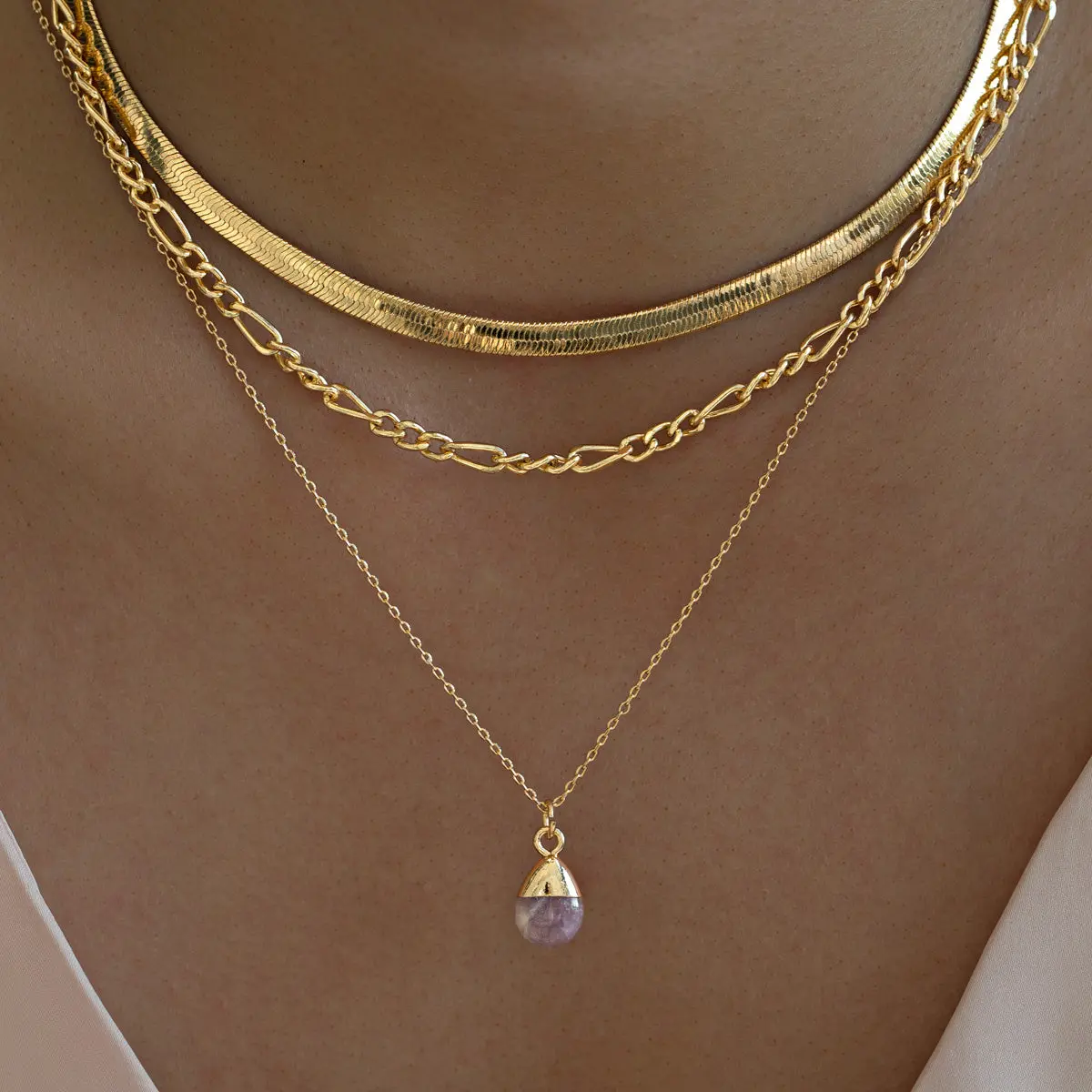 Halvädelsten i Guld Halsband - Image 8