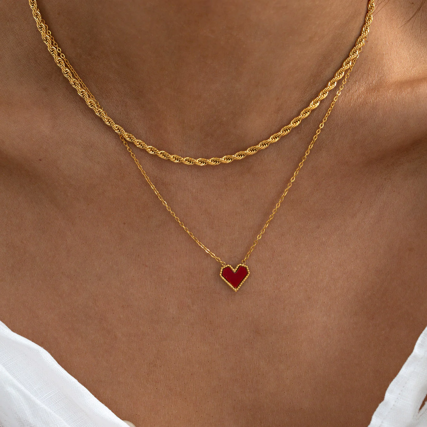 Sarah - Ring ĂrhĂ€ngen och Halsband med HjĂ€rta GĂ„voset Rostfritt StĂ„l Guld - Image 3