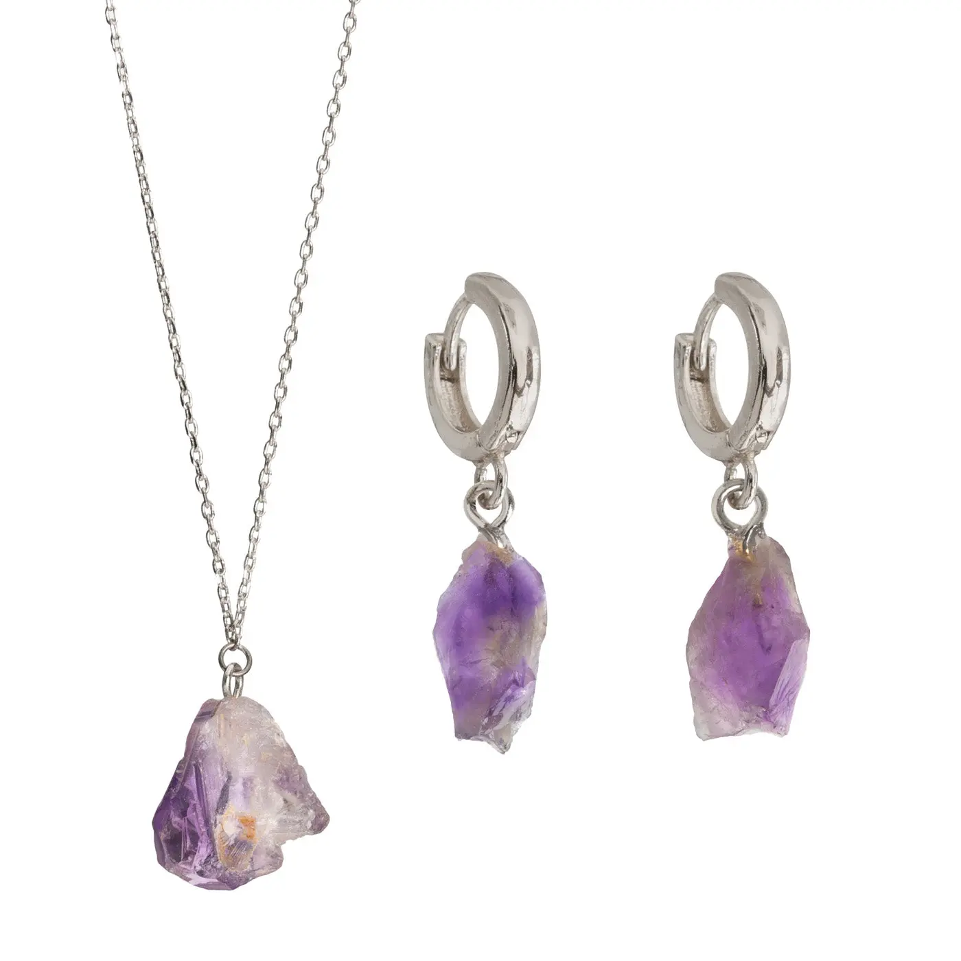 Halvädelstensset med halsband och örhängen - Silver - Image 10