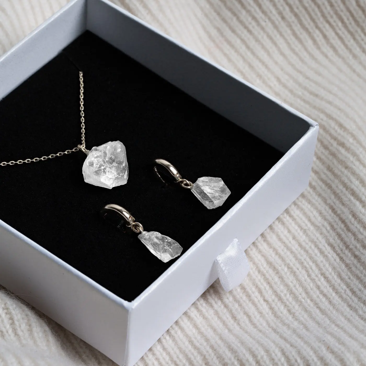 Halvädelstensset med halsband och örhängen - Silver - Image 13