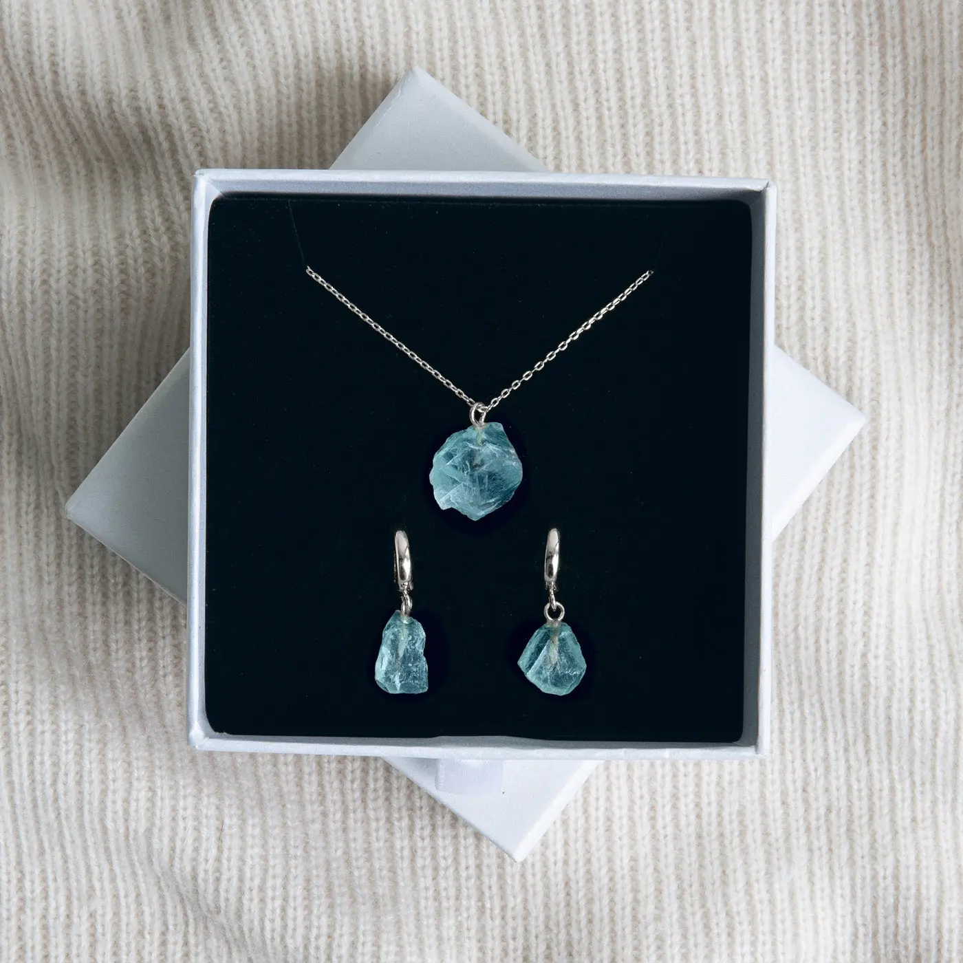 Halvädelstensset med halsband och örhängen - Silver - Image 16