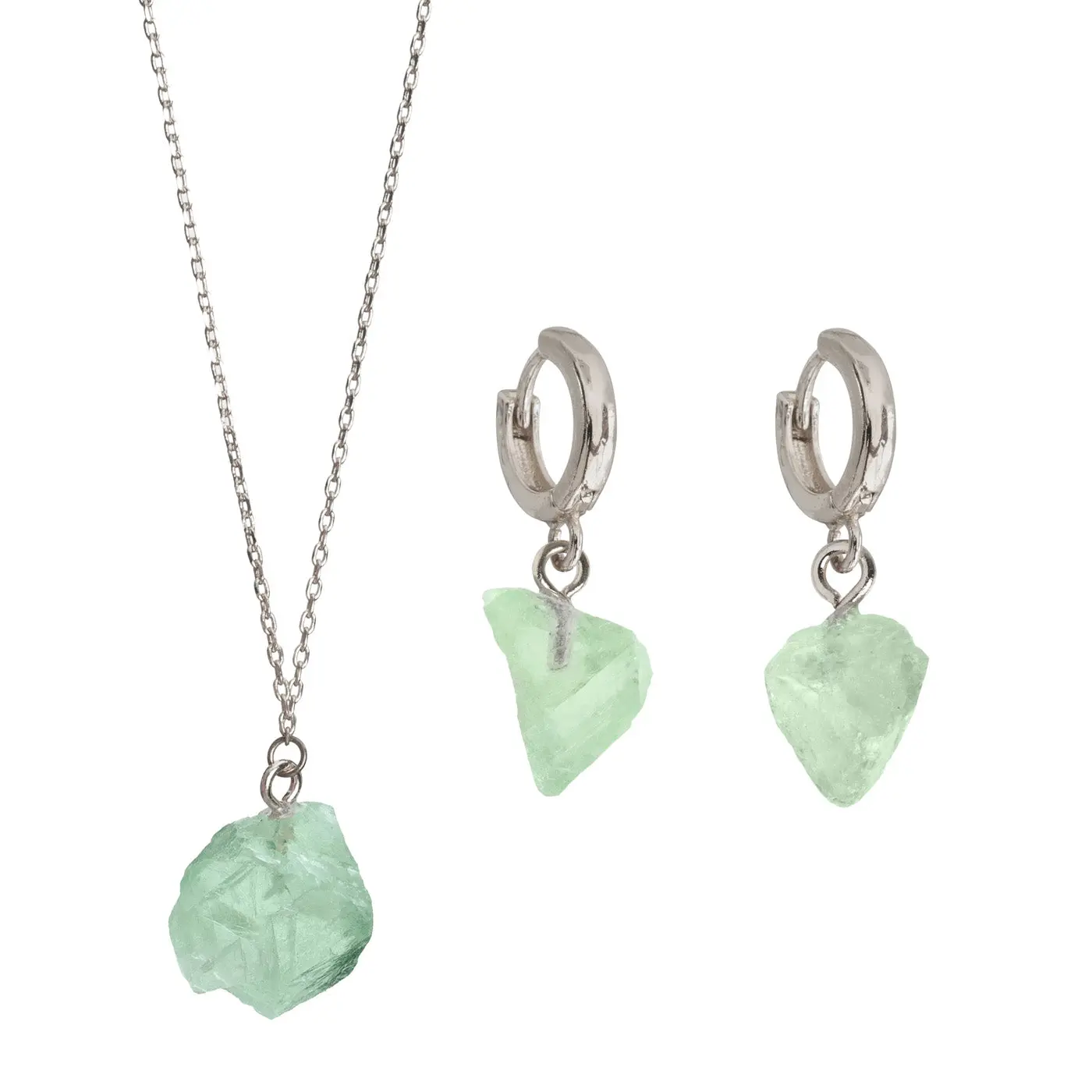 Halvädelstensset med halsband och örhängen - Silver - Image 5