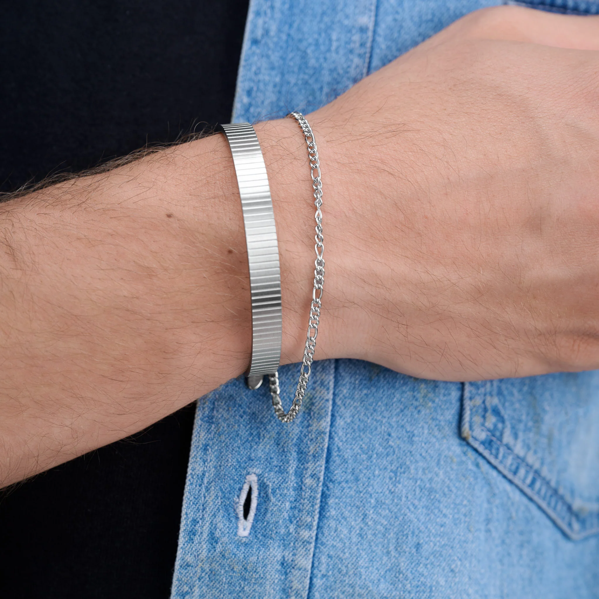 Tage - Ribbad Bangle Armband Rostfritt Stål - Image 12